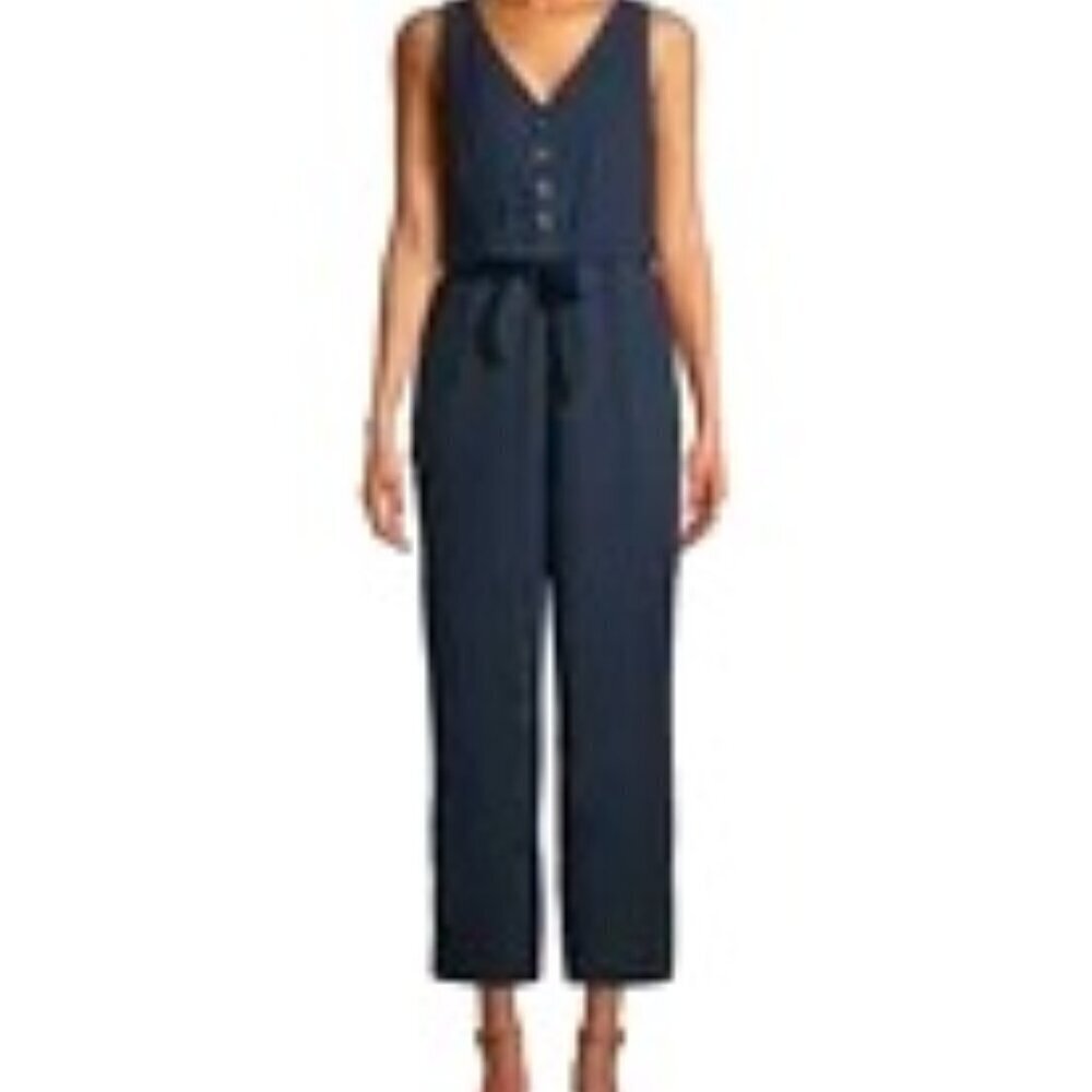 Linen Rayon Jumpsuit Tried and Tru Cove Blue Color NWOT Size Large‎ (12/14)